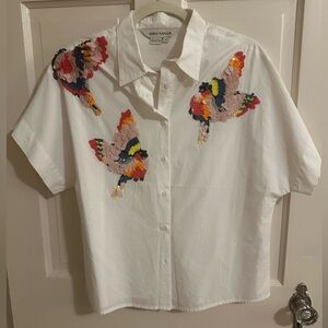 Dhruv Kapoor Anthropologie White Blouse with Sequin Birds - Size Small